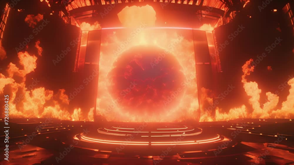 Wall mural the concert stage glows with fervent waves of flames setting the scene ablaze for a fiery performanc