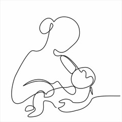 continuous single drawn one line of breastfeeding woman child drawn silhouette image. line art. mother character feeding newborn baby