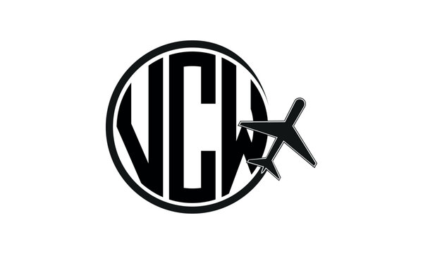 VCW three initial letter circle tour & travel agency logo design vector template. hajj Umrah agency, abstract, wordmark, business, monogram, minimalist, brand, company, flat, tourism agency, tourist