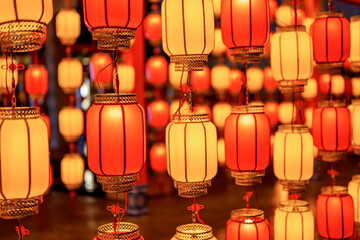 Brightly lit festive retro lanterns