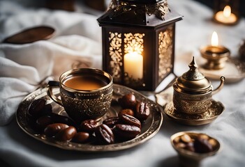 Obraz na płótnie Canvas dates Coffee lantern Arabian traditional set