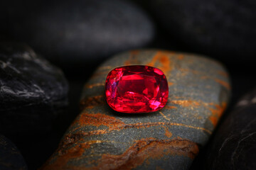 Fiery Love: Red and blue gemstones, topaz, and stones in a vibrant composition with glass, hearts, Valentine elements, candles, isolated objects, chocolates, lights, and abstract close-ups, creating a