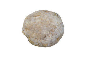 Fototapeta premium A round stone of quartzite rock for outside garden decoration, isolated on white background. 