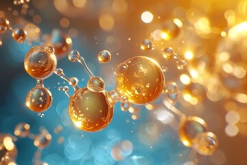 Liquid bubble, a molecule inside a liquid bubble against a background of splashing water DNA
