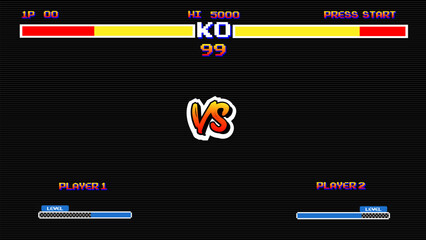 Fototapeta premium Versus Screen retro game on glitch background of analog tv 