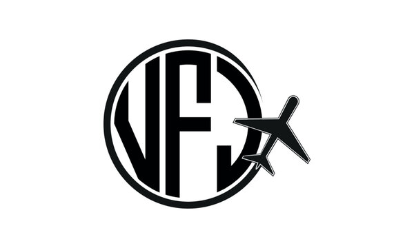 VFJ three initial letter circle tour & travel agency logo design vector template. hajj Umrah agency, abstract, wordmark, business, monogram, minimalist, brand, company, flat, tourism agency, tourist