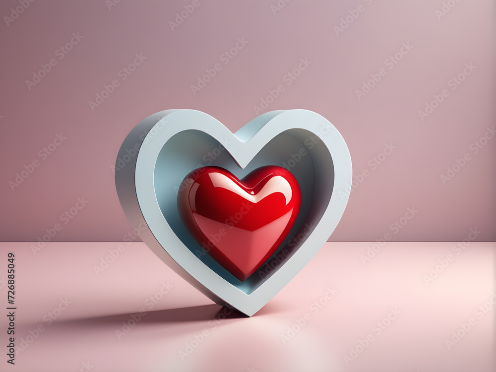 Poster 3d-heart-central-focus-abstract-background-embracing-simplicity-elements-of-real-photo-style-mini