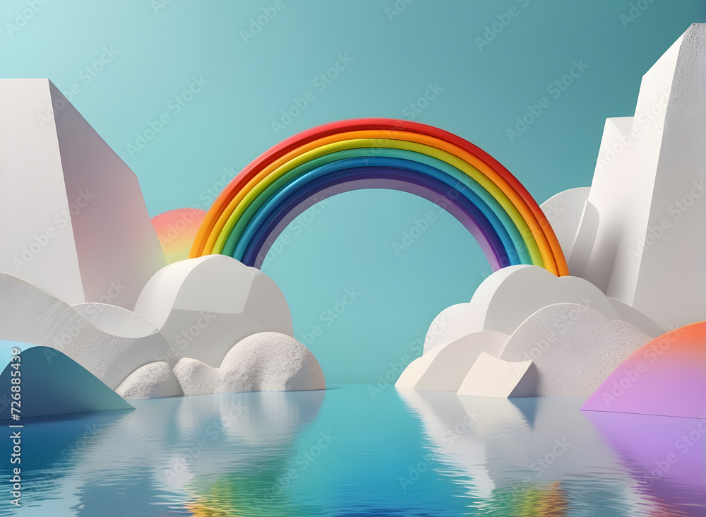 Poster 3d-rendered-rainbow-emerges-from-abstract-background-realistic-photo-style-simplicity-emphasized