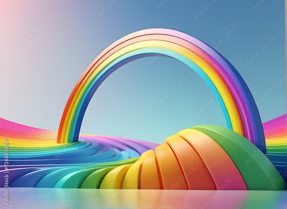 Poster 3d-rendered-rainbow-emerges-from-abstract-background-realistic-photo-style-simplicity-emphasized