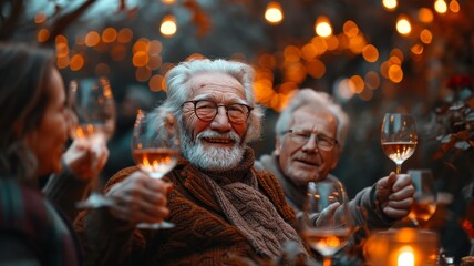 Obraz premium elderly people celebrating their birthday, with glasses of champagne
