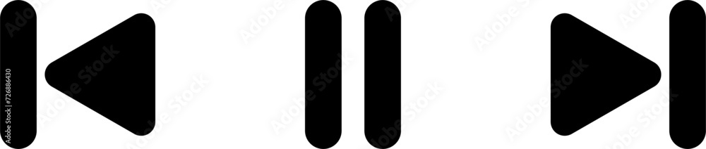 Poster vector of pause, play and skip button icons for music and video