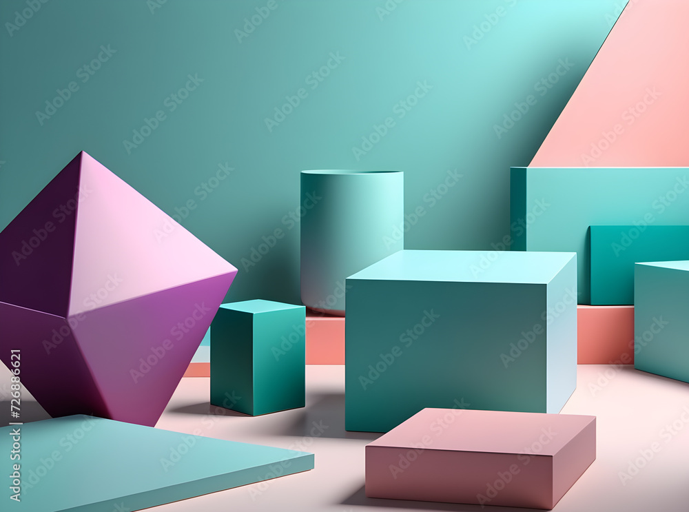 Poster abstract-background-showcasing-3d-geometrical-shapes-arranged-in-a-minimalist-composition