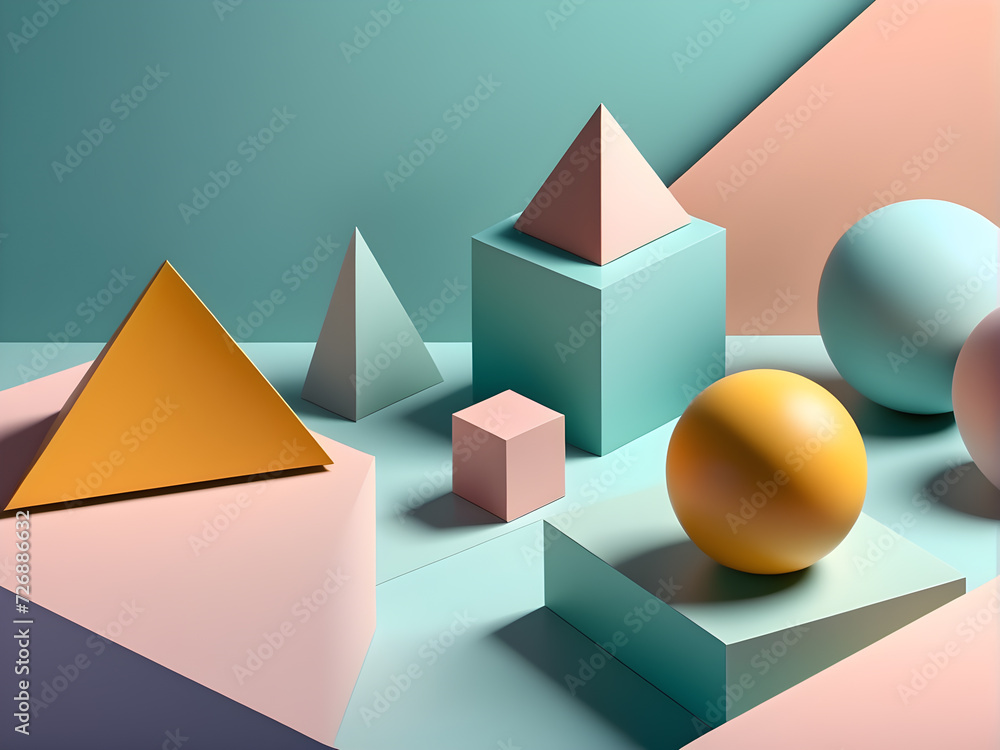 Poster abstract-background-showcasing-3d-geometrical-shapes-arranged-in-a-minimalist-composition