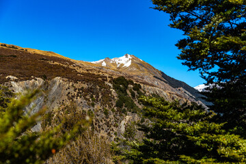 spring panorama of mountains in artur's pass national park, canterbury, new zealand; waimakariri...