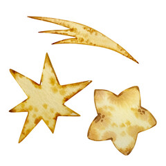Watercolor yellow stars set, space