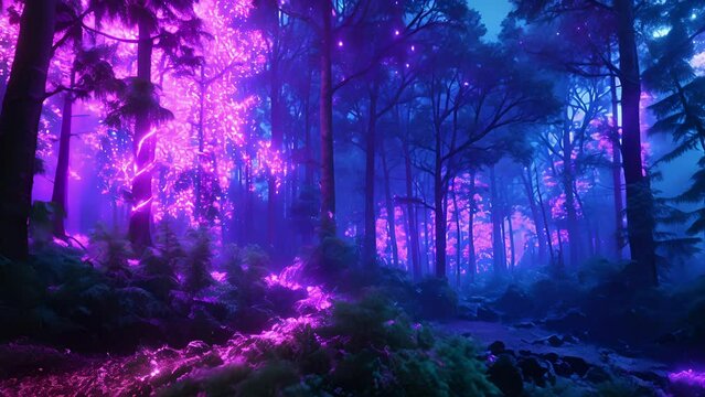 The neon lights in the forest seem to have a mind of their own swirling and dancing in a mesmerizing display that captivates all who witness it.
