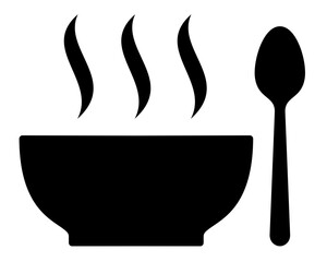bowl and spoon icon vector, hot soup food symbol