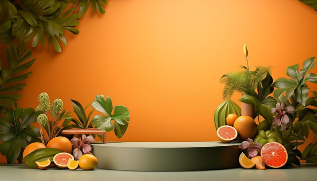 beauty show stage podium stand fashion luxury texture background mixed fruit banner mockup fruit wall wallpaper sale art cosmetics