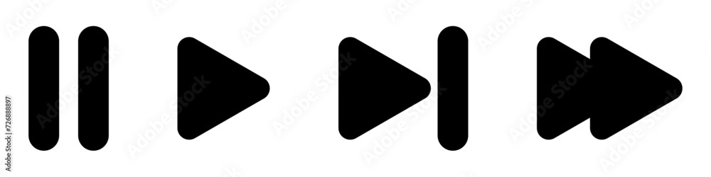 Poster vector of pause, play and skip button icons for music and video