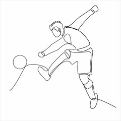 Continuous line drawing. Illustration showing a soccer player kicking a ball. Soccer illustration vector