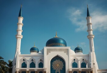Fototapeta na wymiar moon located mosque Terengganu Malaysia sky symbol Islamic n blue islamic star
