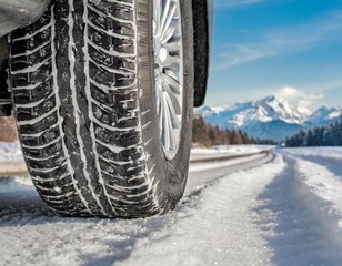 Winter tires on a snowy road - 726890051