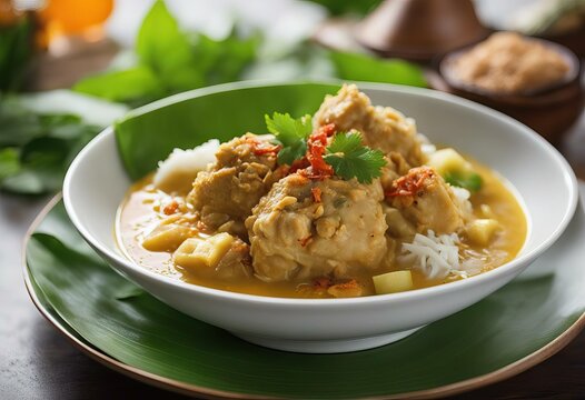 sauce Indonesian curry served Raya Day cooked Opor coconut milk traditional white chicken traditional Usually Lontong Ayam Indonesian Ied Kampung made food