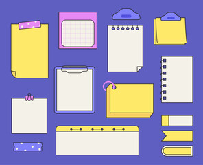 various types of notes paper. outlined vector elements.