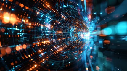 Fototapeta premium An abstract representation of digital transformation, where virtual data flows and AI elements converge to create a transformative user experience The image captures the essence of digital evol