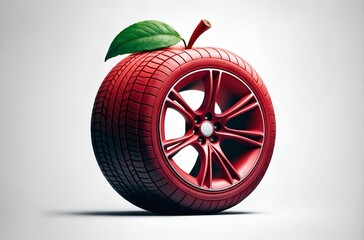 a car wheel designed to look like an apple