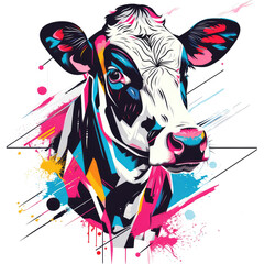colorful illustration design of cow animal head, transparent background, Ai Generated Images