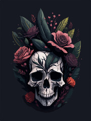 An inspiring artwork with a dead skull and a splash of colorful flowers, paying tribute to the heroic dead.