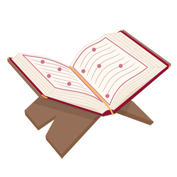 Opened Quran Islamic Book on Stand Vector Illustration