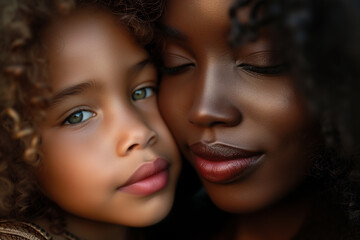 Portrait of African mother and daughter with piercing eyes. 