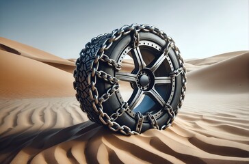 a car wheel equipped with a chain
