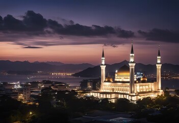 Fototapeta na wymiar Mosque scene city Malaysia Night Kota Kinabalu Borneo Sabah