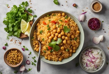 background pakistani vegetable view salad white Indian sh Top chickpeas rice Pulao Mater
