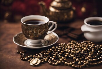coffeewith Arabian dallah rosary - obrazy, fototapety, plakaty