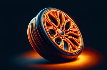 a car wheel in a rich orange color