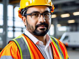 A captivating portrayal of a skilled maintenance engineer, adorned in a professional uniform and helmet.