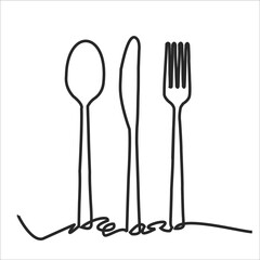 Continuous one line image. restaurant logos. Black and white vector illustration.