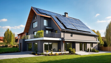 Obraz premium New suburban house ,solar panels