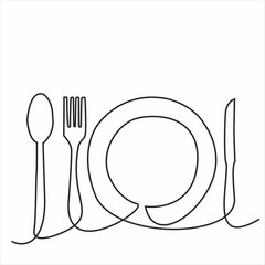 Continuous one line image. restaurant logos. Black and white vector illustration.