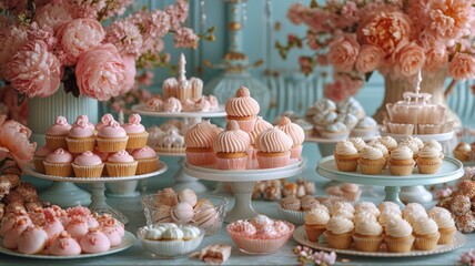 Naklejka premium table with desserts of different types, to enjoy an aesthetic birthday