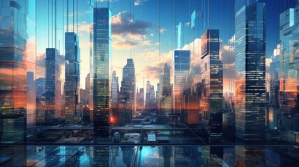 Holographic cityscape related to technology or city life - obrazy, fototapety, plakaty