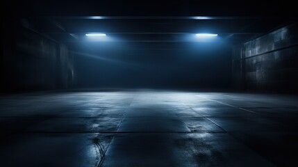 Dark road, abstract dark blue background, empty dark scene with spotlights turned on. Grunt...