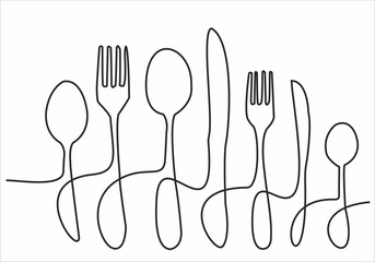Continuous one line image. restaurant logos. Black and white vector illustration.