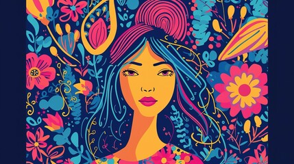 Women's History Month. Celebrated annual in March, to mark women’s contribution to history. Female symbol. Women's rights. Girl power in world. Poster, postcard, banner. Vector illustration