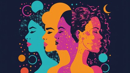 Women's History Month. Celebrated annual in March, to mark women’s contribution to history. Female symbol. Women's rights. Girl power in world. Poster, postcard, banner. Vector illustration