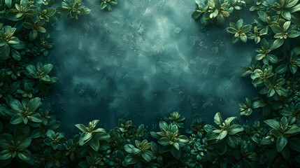 Fototapeta na wymiar Green Background With Leaves and Flowers